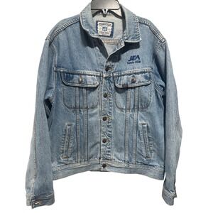 Vintage Lee Denim Jacket Mens Medium JEA Safety 2000 Embroidered Trucker Style